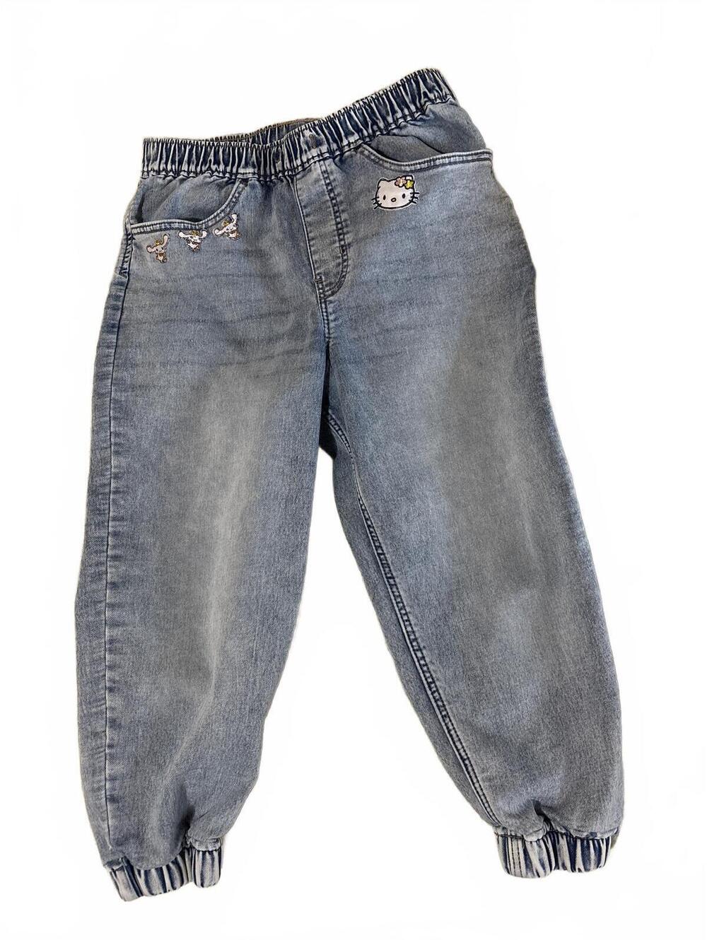 Custom ANKO Girls 14 Y2K Kawaii Hello Kitty Cinnamoroll Stitched Denim Joggers